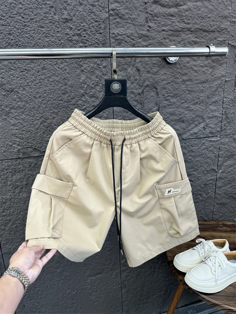 Svip americano sle workwear orts masculino verão cor pura confortável solto em linha reta casual cinco quartos calças na moda