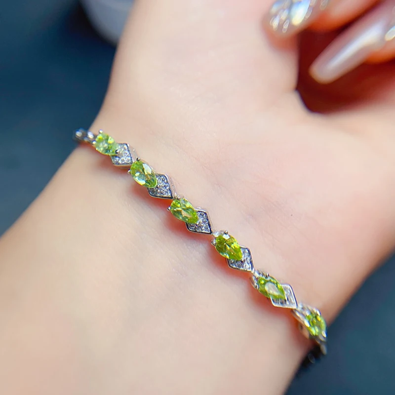 Natural Olivine Bracelet for women silver 925 jewelry luxury gem stones 18k gold plated free shiping items