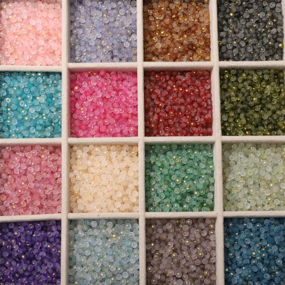 100/200/500 قطعة 4 مللي متر متجمد الذهب رش الزجاج الأرز الخرز فضفاض الخرز للمجوهرات اليدوية سوار ذاتي الصنع قلادة المواد