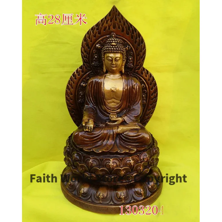 28CM TALL HOME Temple Greco-Buddhist efficacious Protection # India Tibetan Buddhism Lotus RULAI Sakyamuni Buddha brass statue