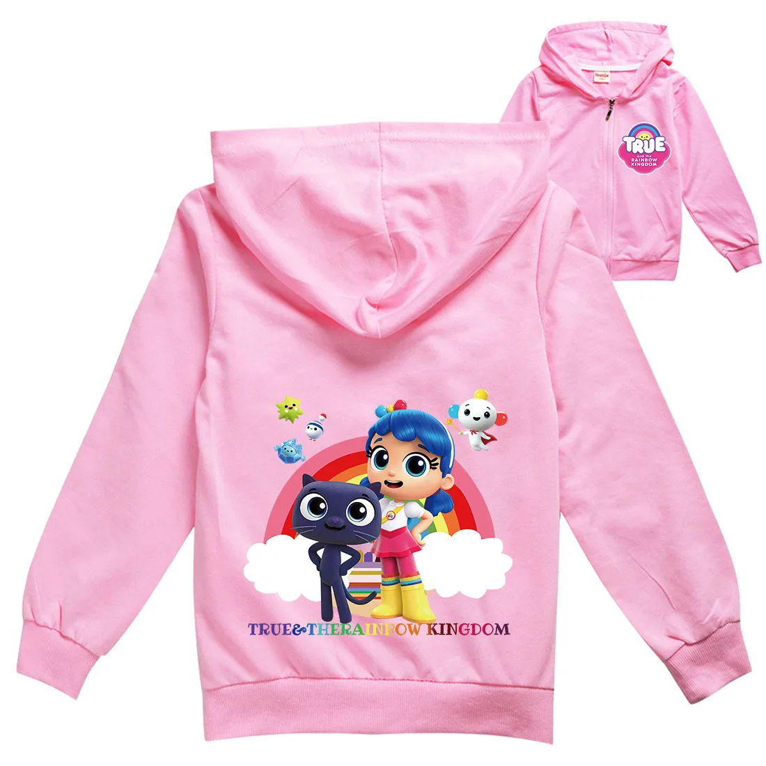 Lovely True and The Anime Rainbow Kingdom Clothes Kids Pink Hooded Zipper Jacket Boys Spring Fall Outerwear Girls Casual Coats