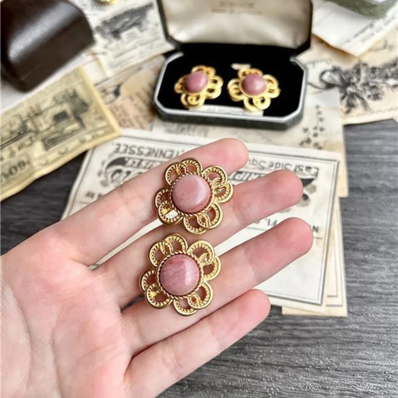 Original vintage Flower earings stud Exquisite Oil Painting Style Romantic Pink earrings for women Banquet Wedding Jewelry Gifts image 3