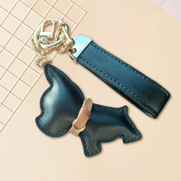 Bull Dog Keychain Leather Cartoon Puppy Keyring Multifunctional Puppy Key Chain Bag Charm for Car Keys Decoration