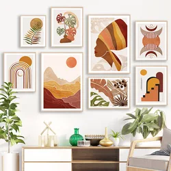 Boho Black Girl Sun Rainbow Moon Leaf Wall Art Canvas Painting Abstract Posters And Prints Pictures Bedroom Living Room Decor