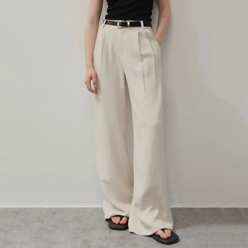 HKSH Summer New Women Wide Leg Pants Wrinkle-Resistant High-End Draped Elegant Fashion Simple Style Chic Casual Versatile HK9728