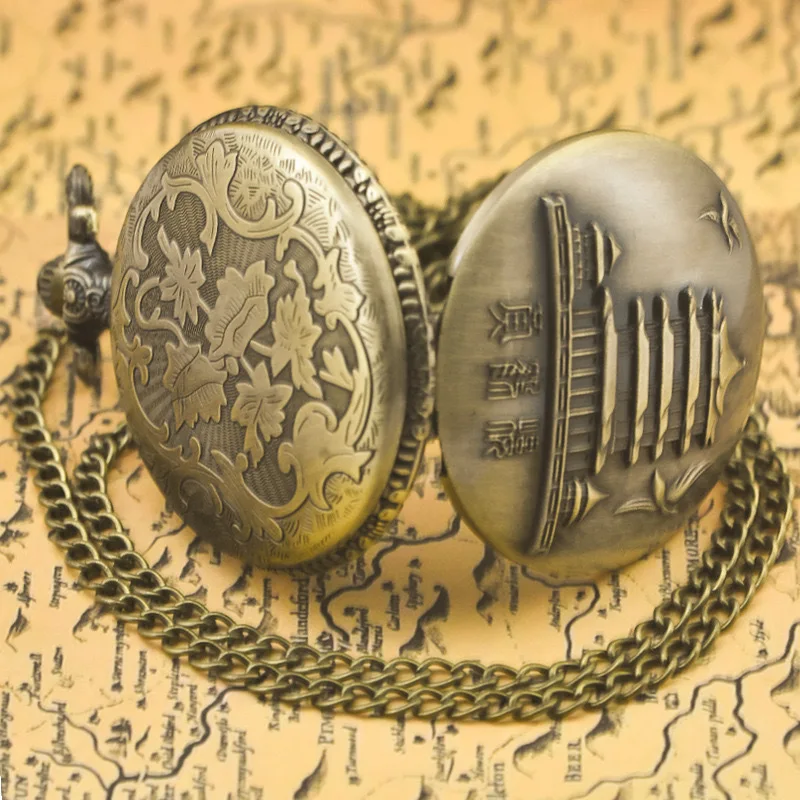 10 قطعة/الوحدة خمر البرونزية Steampunk ميزات الجذب منحوتة ساعة جيب كوارتز قلادة قلادة ساعة سلسلة الرجال سلسلة نسائية