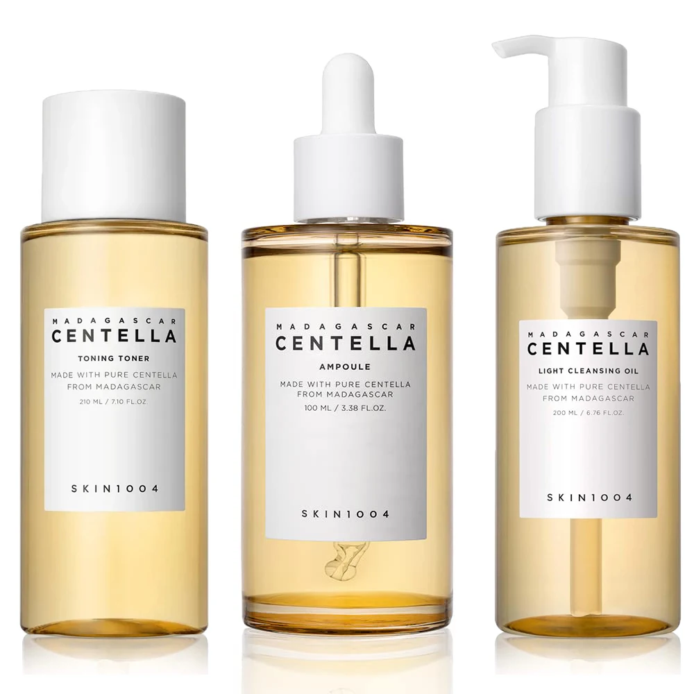 Set de Cuidado Facial con Centella Asiática: Ampolla, Esencia, Aceite Limpiador Ligero, Tónico, Hidratación Calmante, Cosmética Coreana