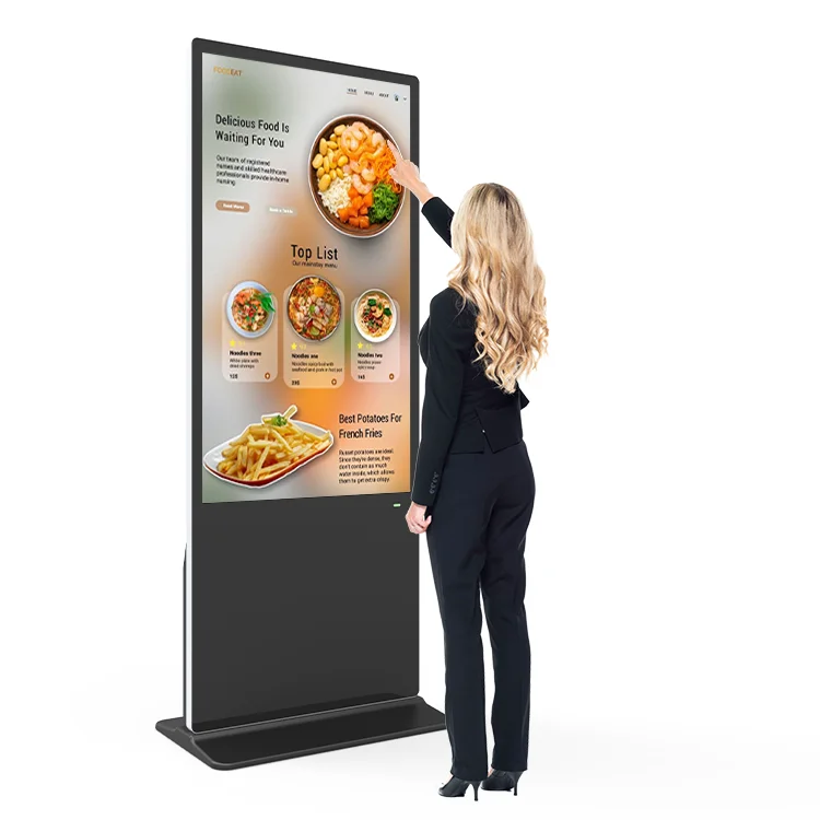 HUSHIDA 43 55 Inch Android WiFi Floor Standing Digital Signage Display 500nits UHD LCD Interactive Touch Screen for Shopping