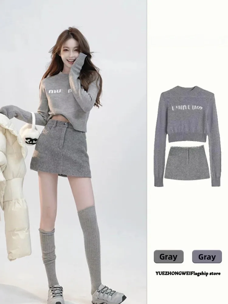 

Early Spring Faion Set 2025 Spring New Women's Small Fraance Sle ort Letter Sweater f Skirt Two-Piece Set