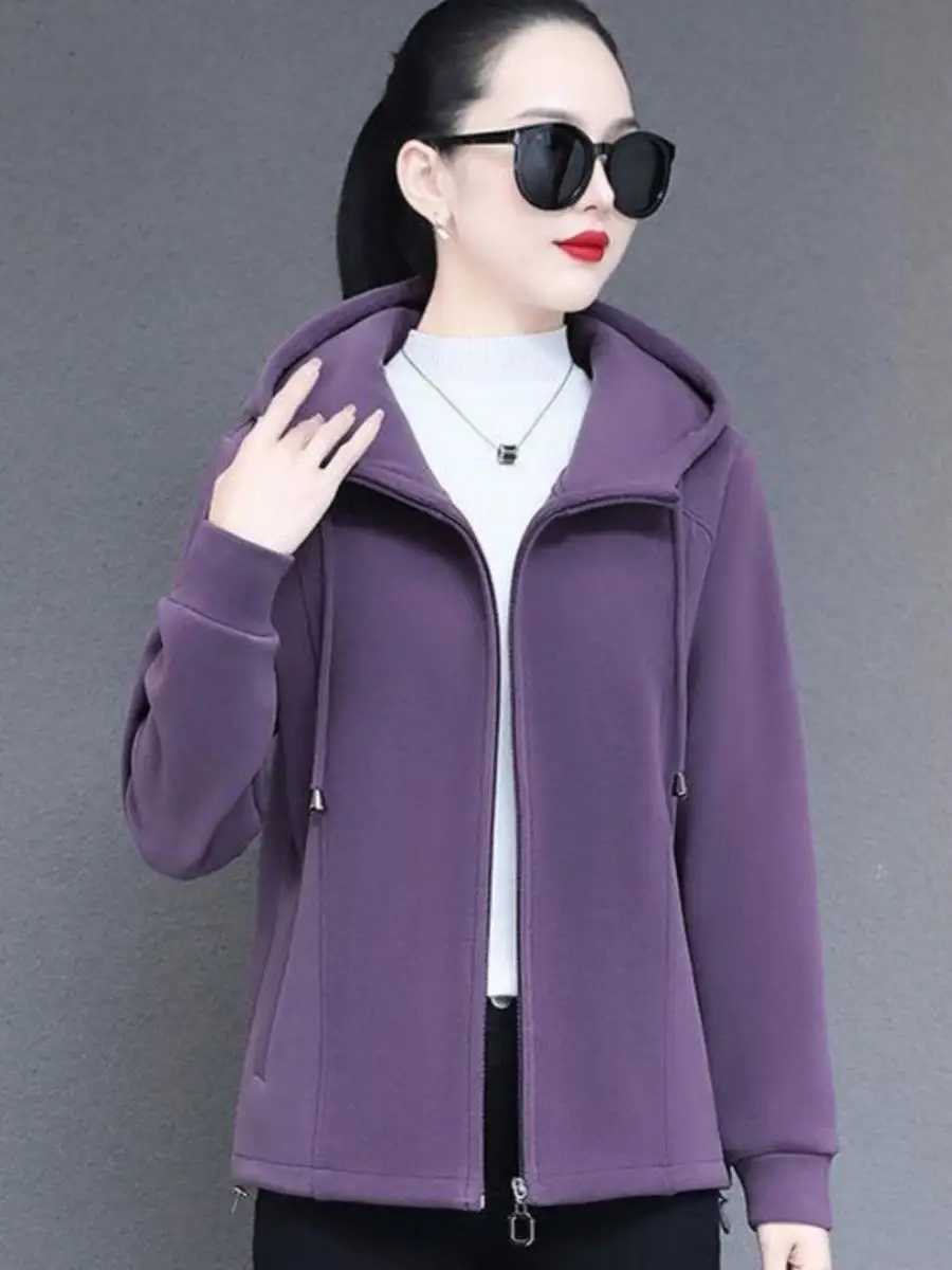 Thiened Fce Donna Autunno Inverno Jaet ort Sli Abbigliamento da esterno Cardigan aperto con cappuccio Felpa allentata Nuovo caldo