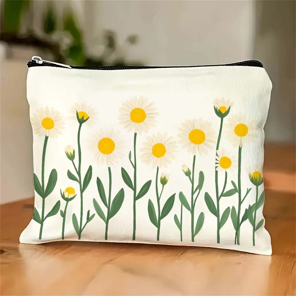 

ASimple Daisy Print Cosmetic Bag- Multifunctional Zipper Pouch, Jewelry Storage Bag, Perfect Travel Zipper Small Storage Bag.