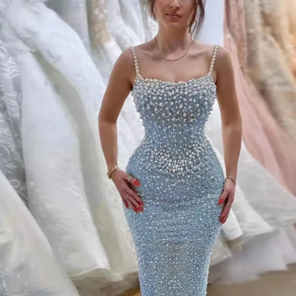 

JDY Роскошное бальное платье с жемчугом на заказ, женское бальное платье со стразами и русалкой на тонких бретельках, халат де вечер, большие размеры