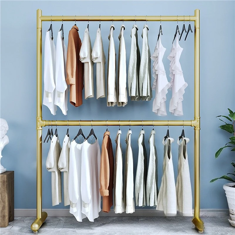 

Solid New clothing store double floor lift display rack double pole hanger adjustable balcony drying rack