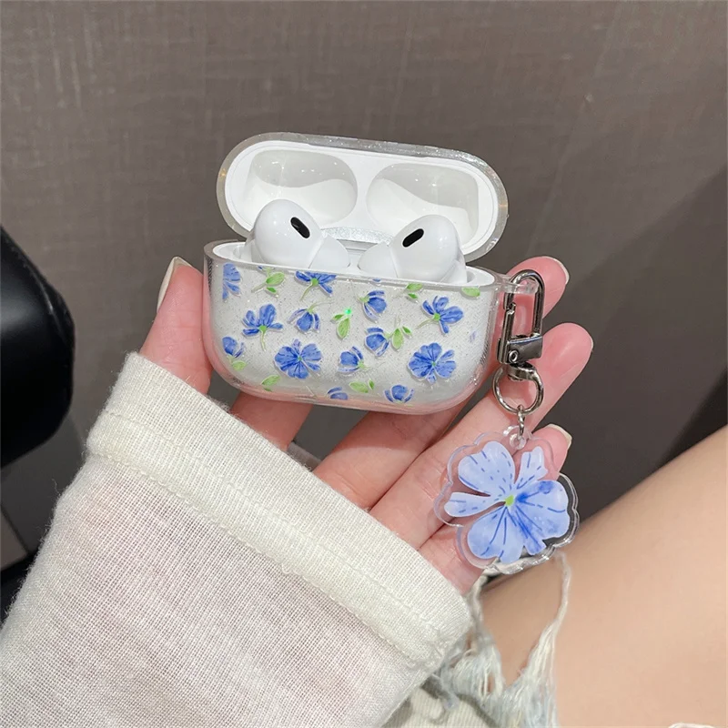 Funda transparente con purpurina para Airpods Pro 2. ° Corazón, llavero colgante para Apple Airpods 2 1 3, accesorios para auriculares