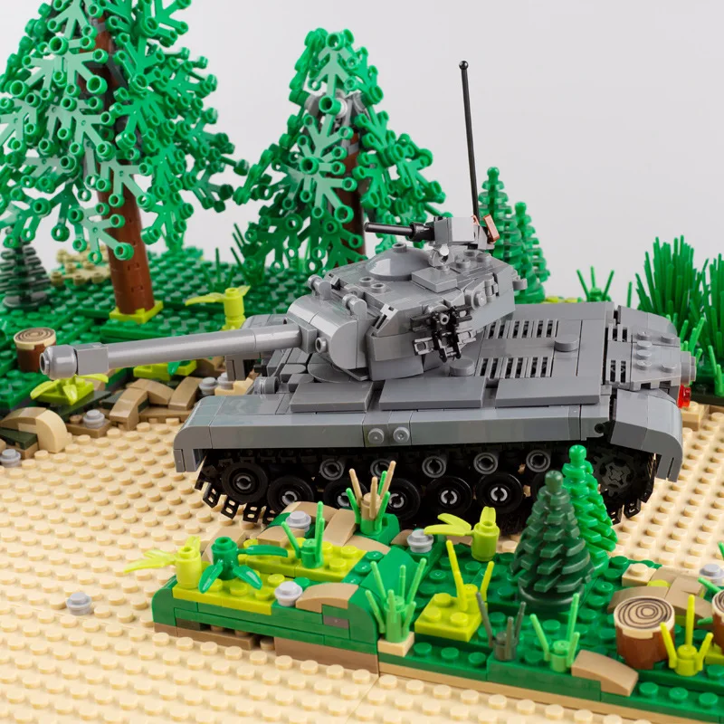 MOC World War II Military Tank Series 4 Tank US M26 Heavy Tank Small Particle Building Block Children\'s Toy Birthday Gift