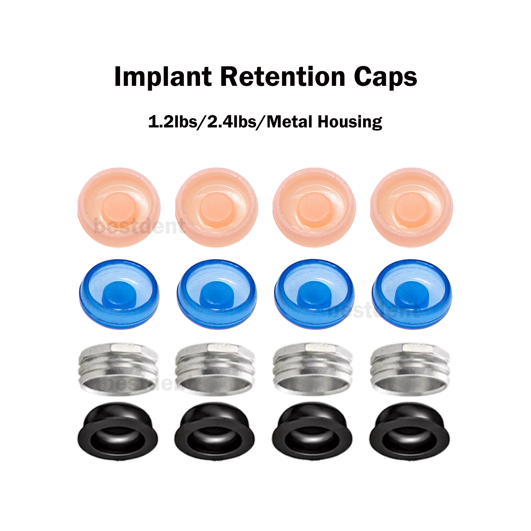 Overdenture Implant Locator Retention Caps PEEK Material 1.2/2.4 lbs Metal Housing Laboratory Processing Caps