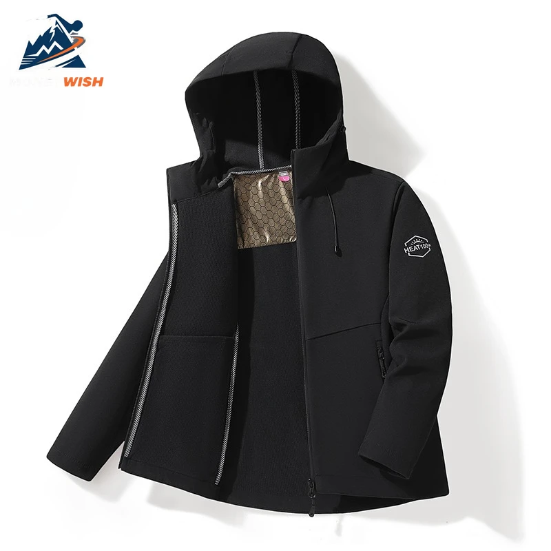 

MONEYWISH Fleece Jacket 2025 High-quality Outdoor Sports Windproof Cold Proof Warm Hooded Coat Casual Winter Zipper Windbreaker