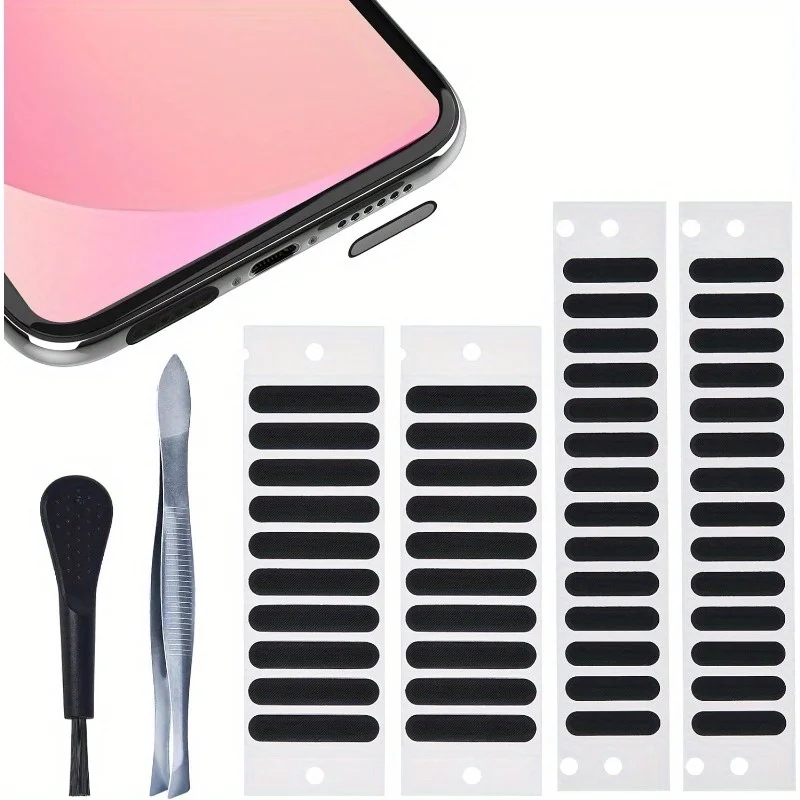 48pcs Universal Phone Speaker Dust Protector Mesh Stickers for iPhone 15-12 Samsung S23 Anti-Dust Cover Include Brush+Tweezer