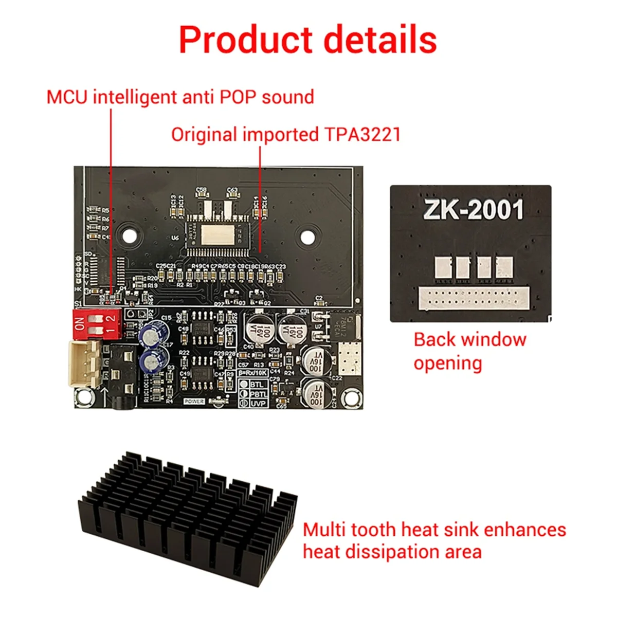 Carte d'amplificateur numérique ZK-2001 2.1 canaux 2X100W + 200W Subwoofer TPA3221 Bluetooth Tech Amplificateur avec fil blindé