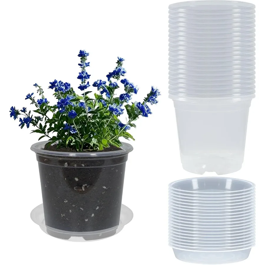 

20 Pack 7 Inch Nursery Pots with Drainage and 20 Pack Plant Saucers Plant Pots for Plants Transparent Flower Potting Containers