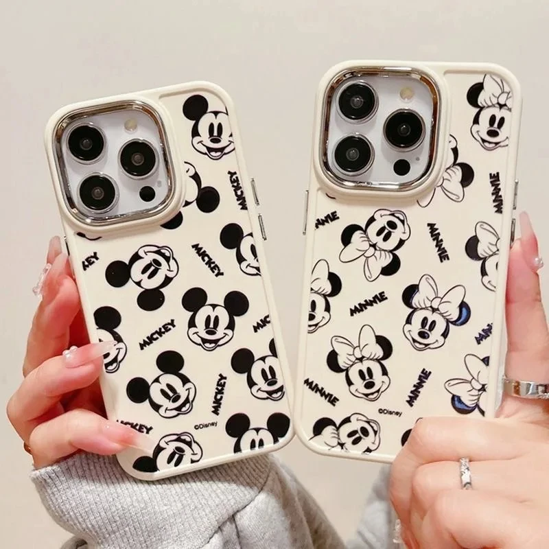 Disney Mickey Minnie Mouse Full Screen Phone Case For iPhone 15 14 13 12 16 Pro Max 7 8 Plus XR XS MAX Y2K Anti Fall Cute Cover