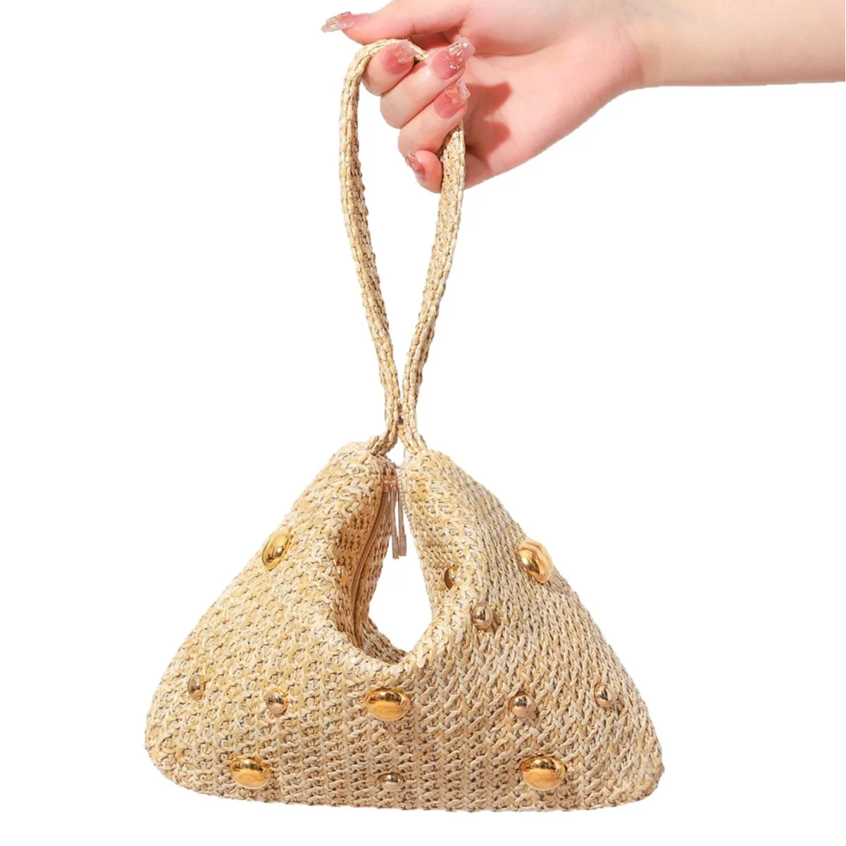 

New Niche Design Summer Versatile Portable Magnetic Straw Woven Bag, Women's Fashion Bead Woven Handbag, Women Handbags
