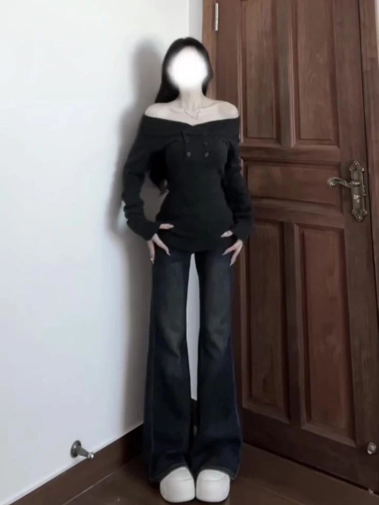 Maglieria da donna retrò speziata oulera Bared Long Sve, vestibilità slim, vita snellente, strato base per l'autunno