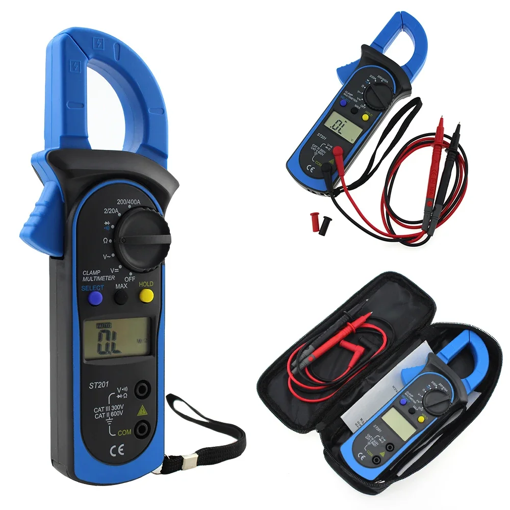 ST201 Digital Clamp Meters Multimeter With AC/DC Voltage Tester Current Resistance Transistor Test Mult Power Meter