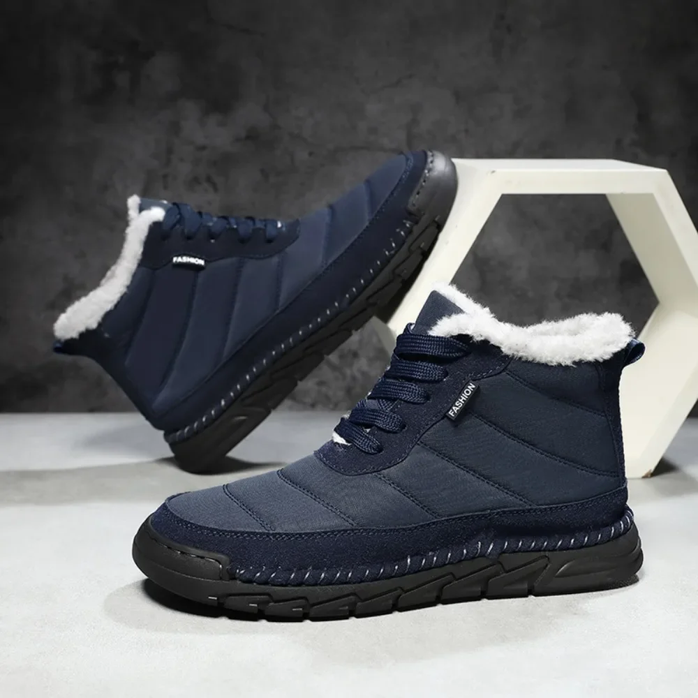 Мужские зимние ботинки больших размеров, уличная плюшевая теплая походная повседневная рабочая обувь, противоскользящие износостойкие мужские спортивные ботильоны