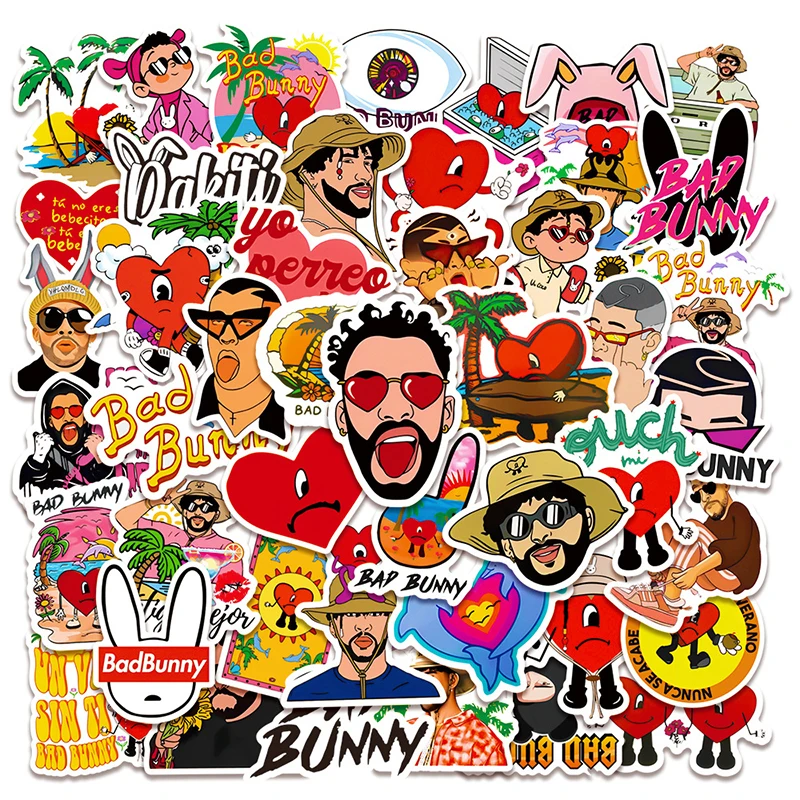 10/30/50PCS Singer Bad Bunny Stickers Cartoon Graffiti Decals DIY Laptop Suitcase Fridge Notebook Sticker For Teenager Toys Gift