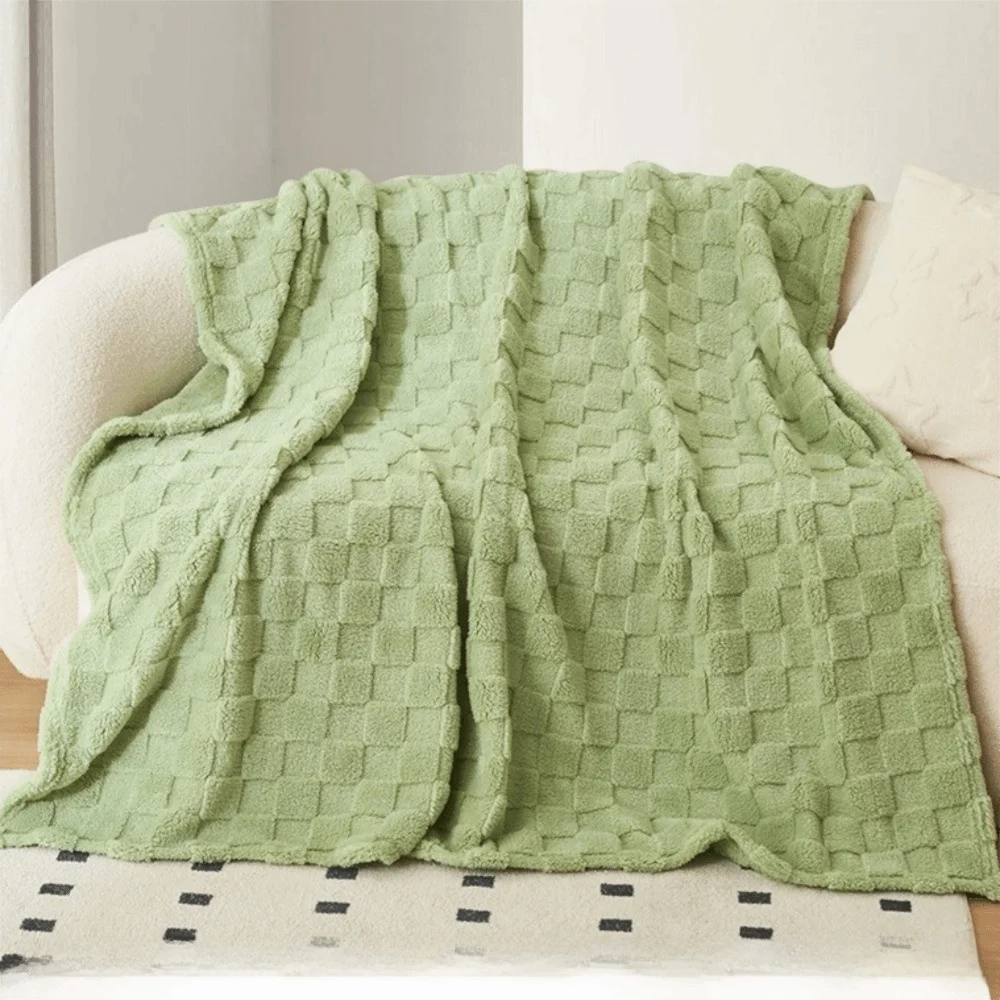 

Travel Blanket Thick Warm Fleece Blanket Plush Soft Square Texture Warm Blanket Comfortable Solid Color Sofa Blanket Travel Use