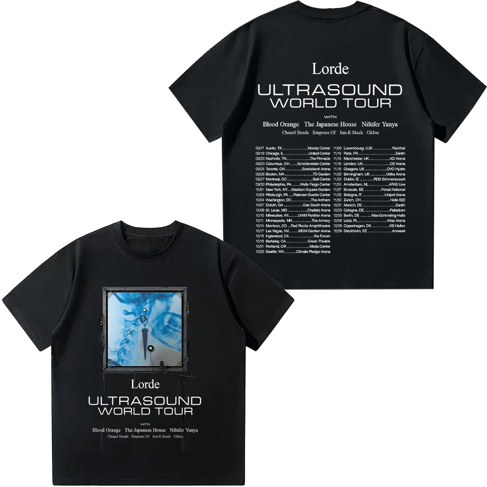 Camisetas Lorde Ultrasound World Tour 2025, camiseta gráfica Lorde Merch, nueva camiseta versátil para mujeres/hombres, ropa de manga corta de algodón