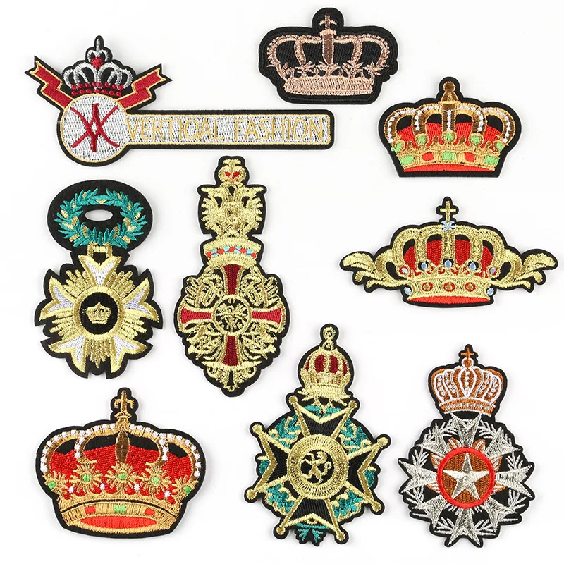 9Pcs/set Crown pattern Ironing Embroidered Patch DIY Clothes T-Shirt Sew Denim Backpack Fashion medal  badge Decoration