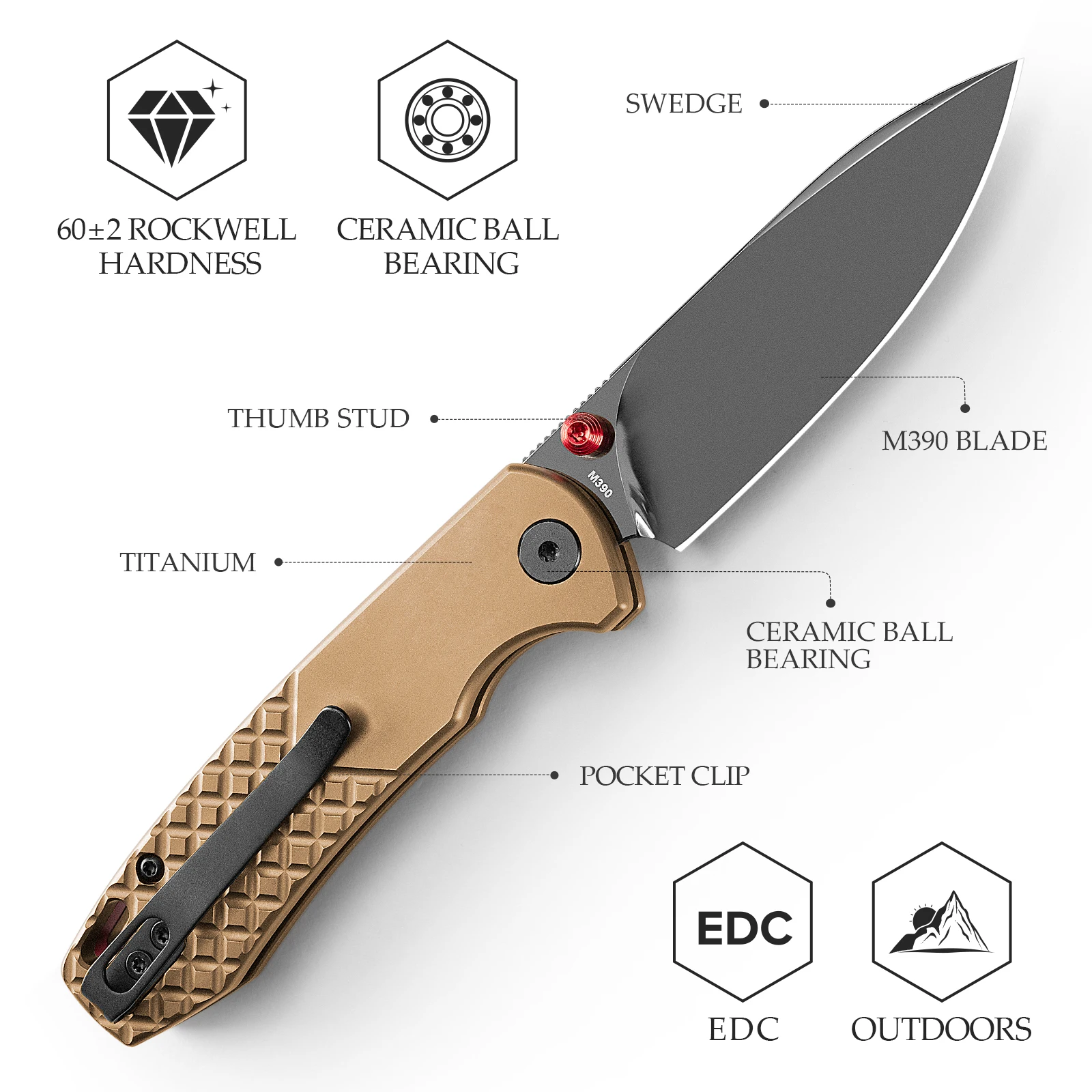 TRIVISA Outdoor Folding  Knife Dragonfly-DM M390 Blade Titanium Handle Mirror DLC Finished Pocket EDC Camping Limited Collection