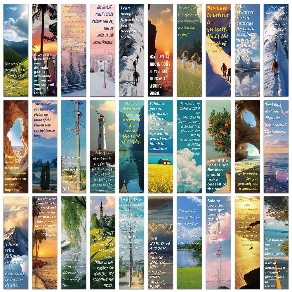 30pcs Good Time Bookmarks Landscape Inspirational Quotes Page Holder Read Books Annotated Diary Notebook Tagged Student Supplies