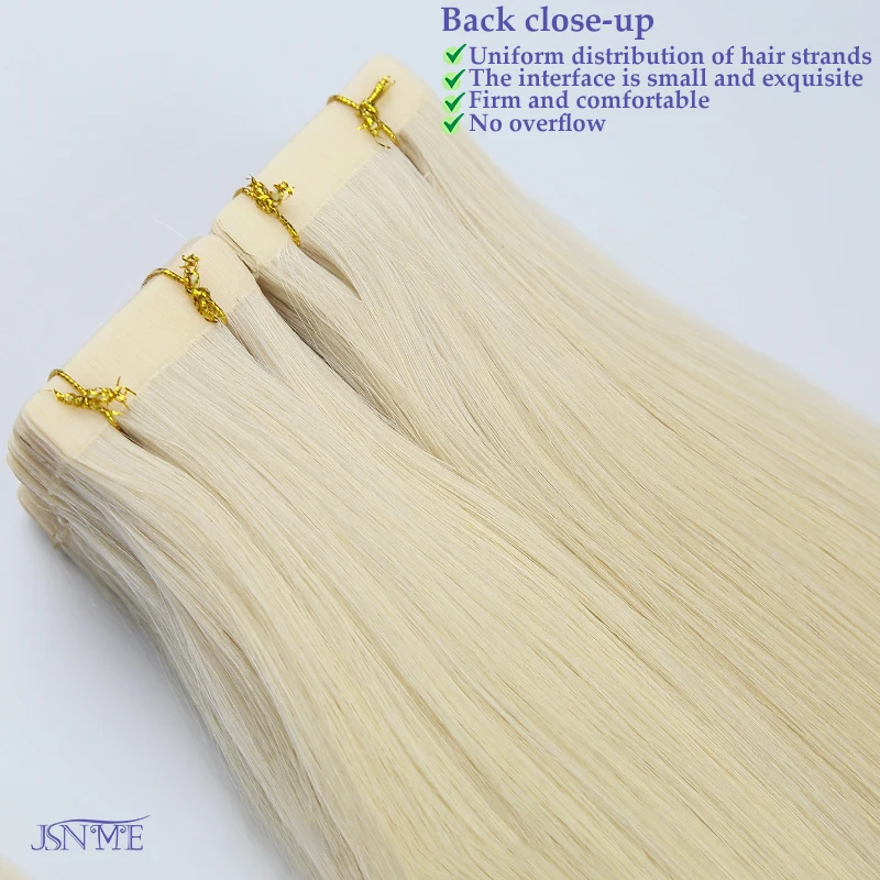 Extensiones de Cabello Humano con Cinta JSNME, 100% Cabello Real, para Mujer, Lacio Natural, Negro, Marrón, Rubio 613 para Salón 3