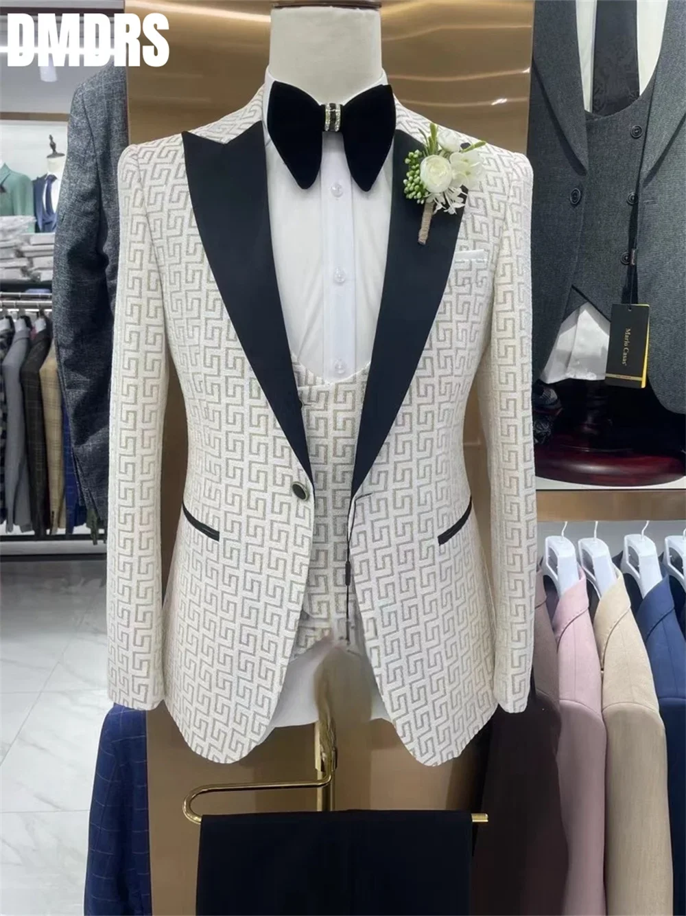 Men Suit Set For Wedding Groom Suit Business 3 Piece Set For Men 2024 Popular Printed Jacket Dress Blazers Coat Trousers Suit