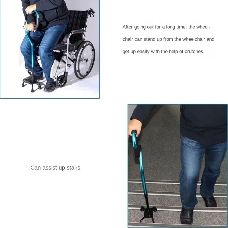 Walking Cane Four Leg Support Stick Adjustable Non Slip Crutch Stable Mobility Aid Fall Prevention for Elderly Rehabilitation