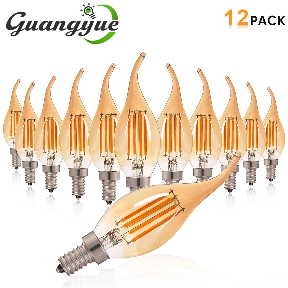 LED Filament Bulb 4W Edison C35 E14 E12 2700K Warm White Retro Amber Glass Light Bulbs 220V 110V Incandescent Replacement Lights