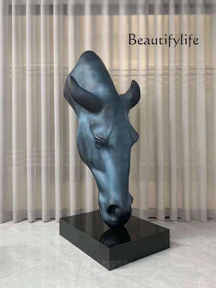 

Fiberglass Horse Head Sculpture Corridor Living Room Hallway Ornaments Light Luxury High-End Entrance Fortune Decoration