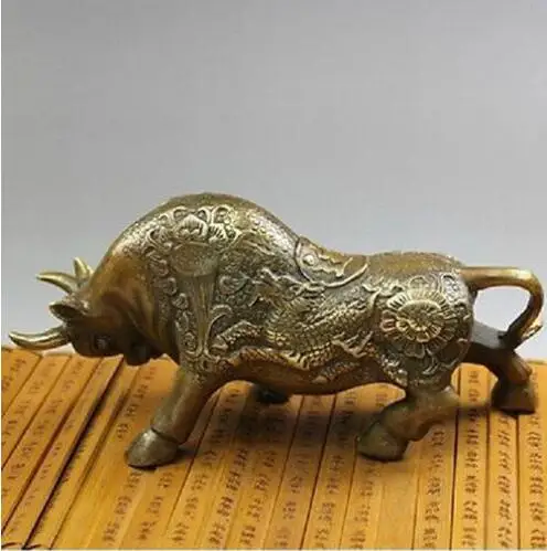 

Chinese Old NICE Wall Street Chieese BRAAS Kylin Bull OX Statue Figure 8inchL decoration BRASS factory outlets