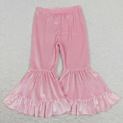 Wholesale Baby Girls Pink Velvet Bell Bottom Kids Boutique Children Toddler Flared Pants Spring Fall Fashionable Soft Clothing