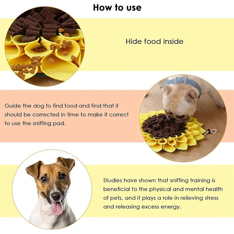 Non Slip Dog Sniffing Snuffle Mat Washable Sunflower Slow Feeding Food Pet Nosework Training Treat