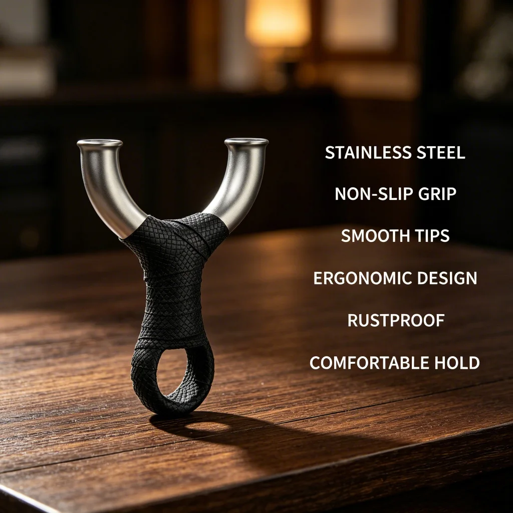 Stainless Steel Slingshot Y-Shaped Round Fork Wrapped Grip Outdoor Target Precision Practice Gear