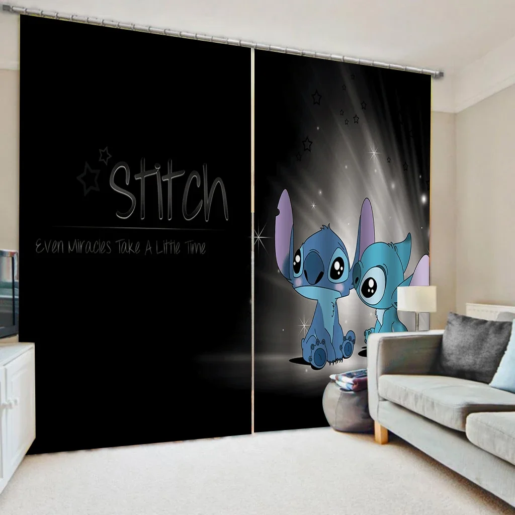 Summer Lilo and Stitch Rings Top Black Blackout Curtains Darkening Window Drapes for Bedroom Cute Animal Boys Girls Room Decor