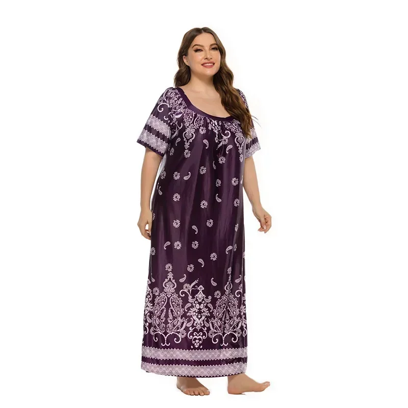 Vestido longo de seda solto gordinho, vestido casual com terraço, manga curta, tamanho grande, 200 kg, retro, férias