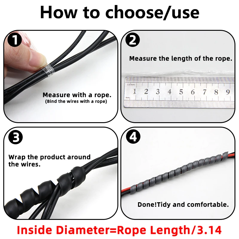 Wire Protection Sleeve Cover Cable Protector Durable Line Organizer Pipe 1/2/5m Flexible Spiral Wrap Winding Tube 8mm ~ 35mm