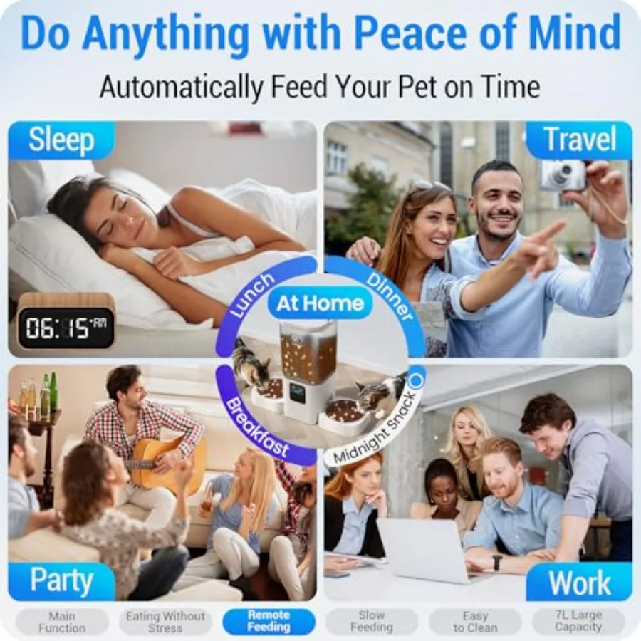 【Spot goods】Automatic Cat Feeder 2 Cats with Slow Feed: Dual Automatic Dog Feeder with 5G WiFi Cat Food Dispenser with APP Cont view 4