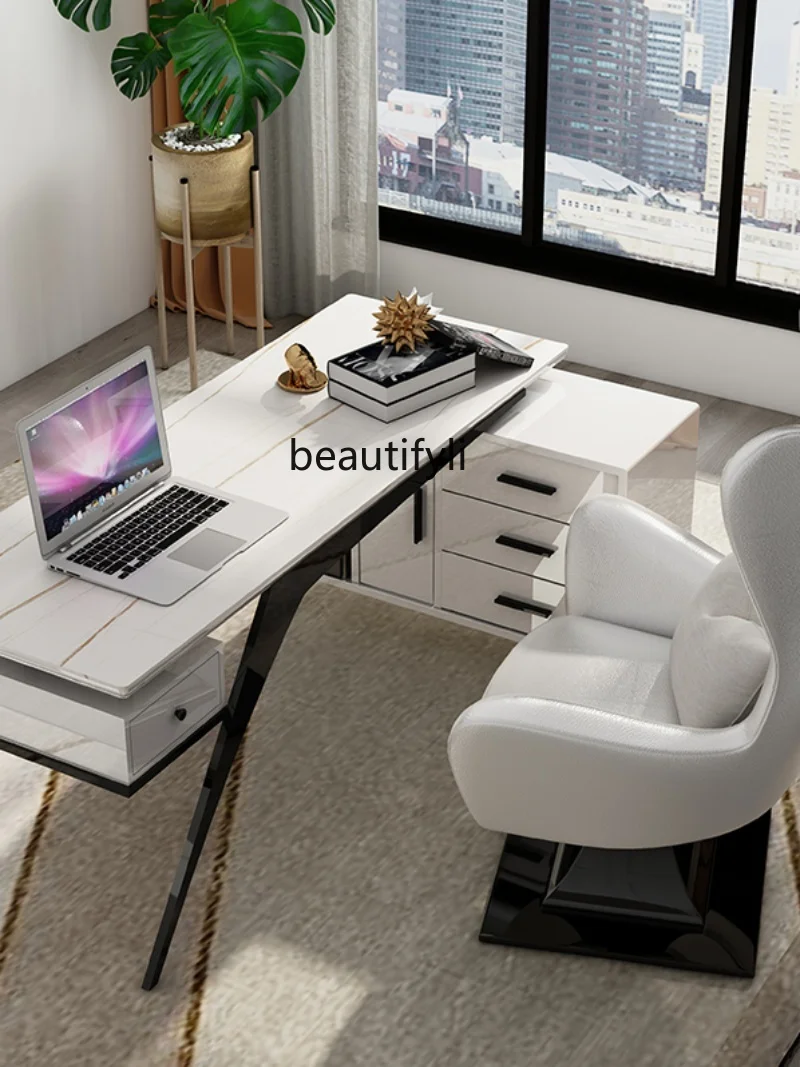 Light Luxury Study Desk Italian Minimalist Stone Plate Computer Desk Home Consulting Desk