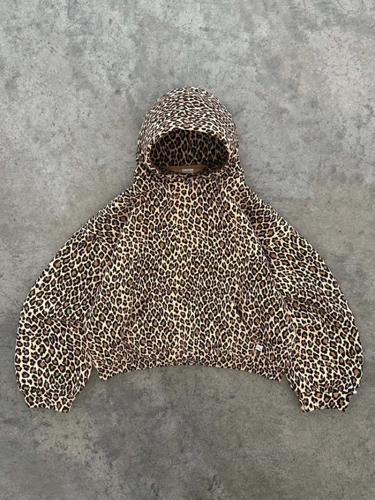 Houzhou Y2K Leopard Hoodies Frauen Streetwear Harajuku Vintage Hip Hop Overs ize Sweatshirt Grunge ästhetische lose lässige Top